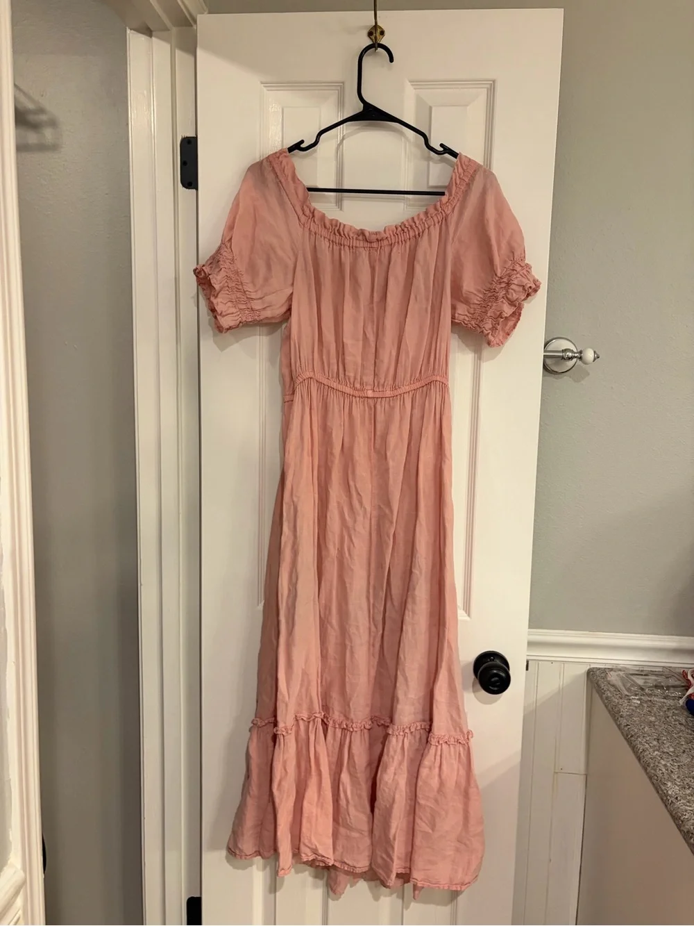 Zara 100% Linen Off Shoulder Button Front Midi Dress XL Pink